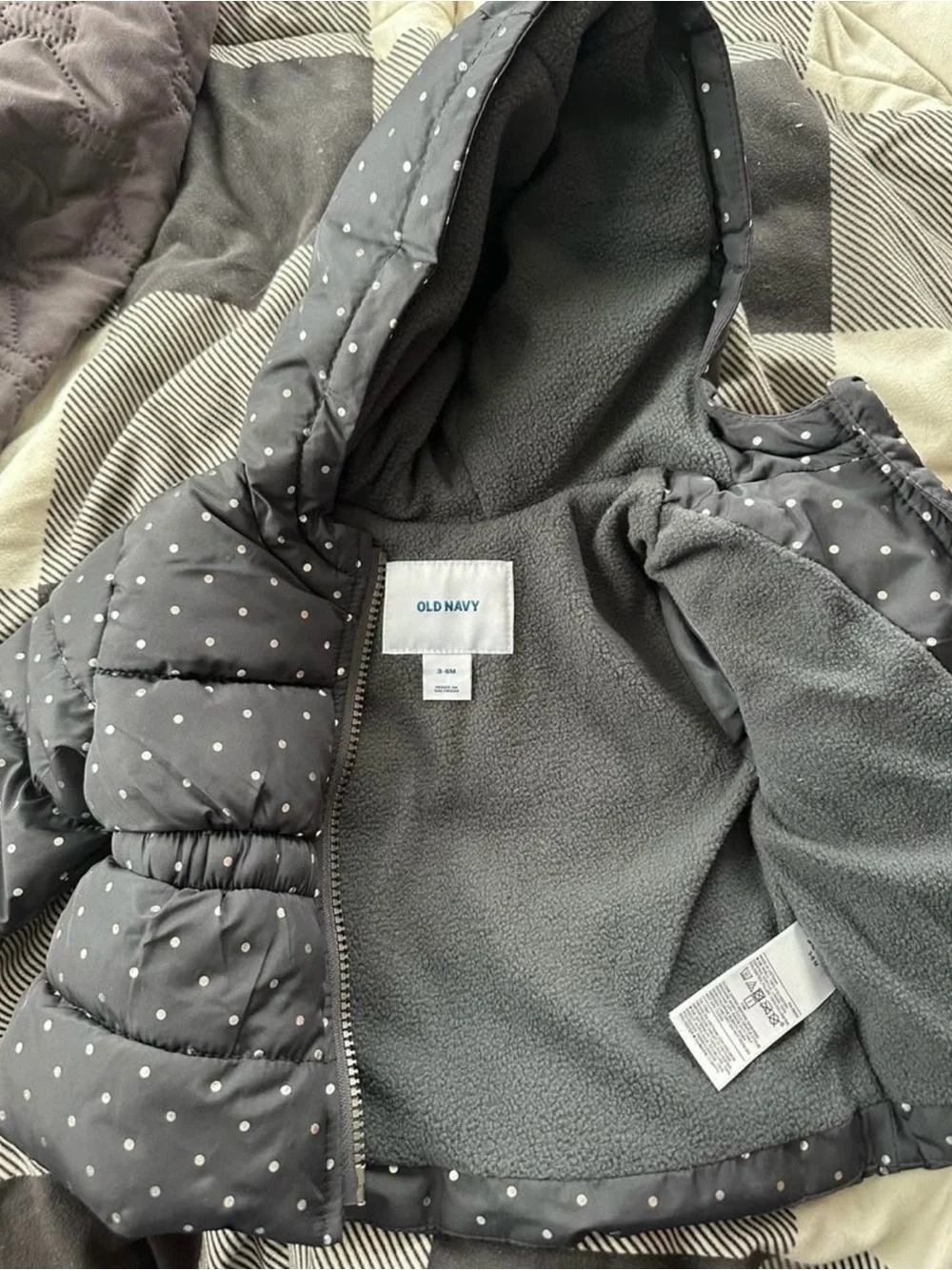 Old Navy Black Polka Dot Hooded Puffer Jacket